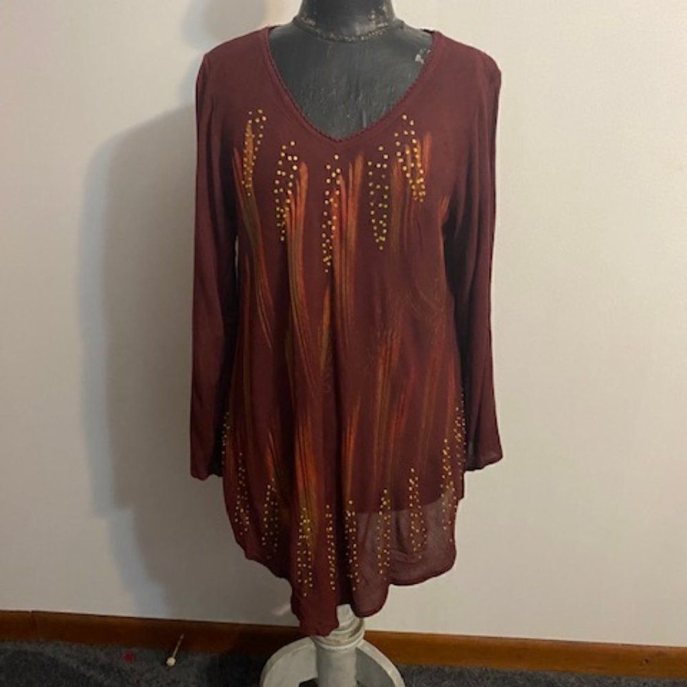 Greater Good Burgundy/Gold embellished tunic, size L/XL